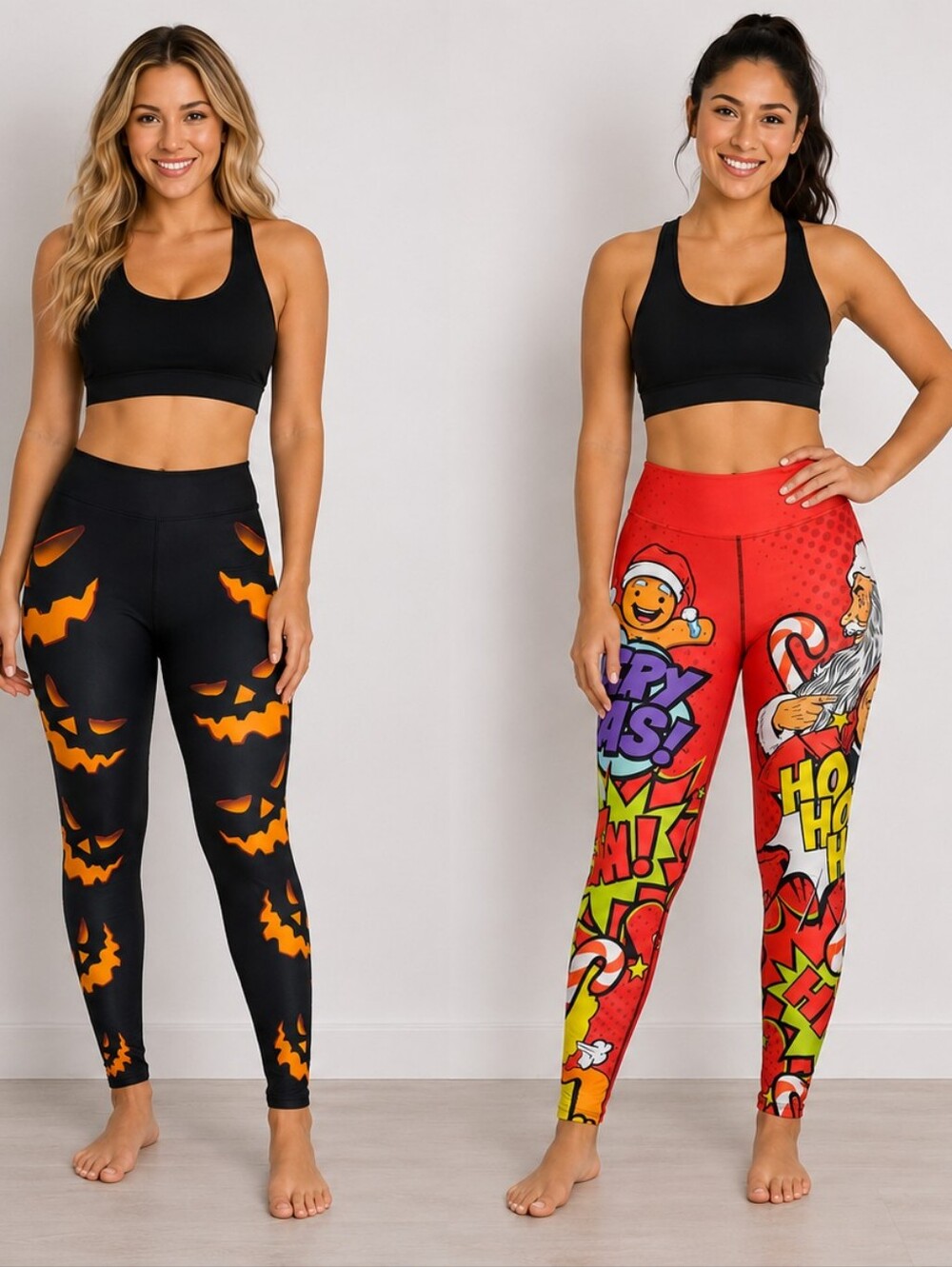 Fierce Pulse Pop Art Santa Christmas Halloween Leggings Bundle Orig 190$ EUC Lg